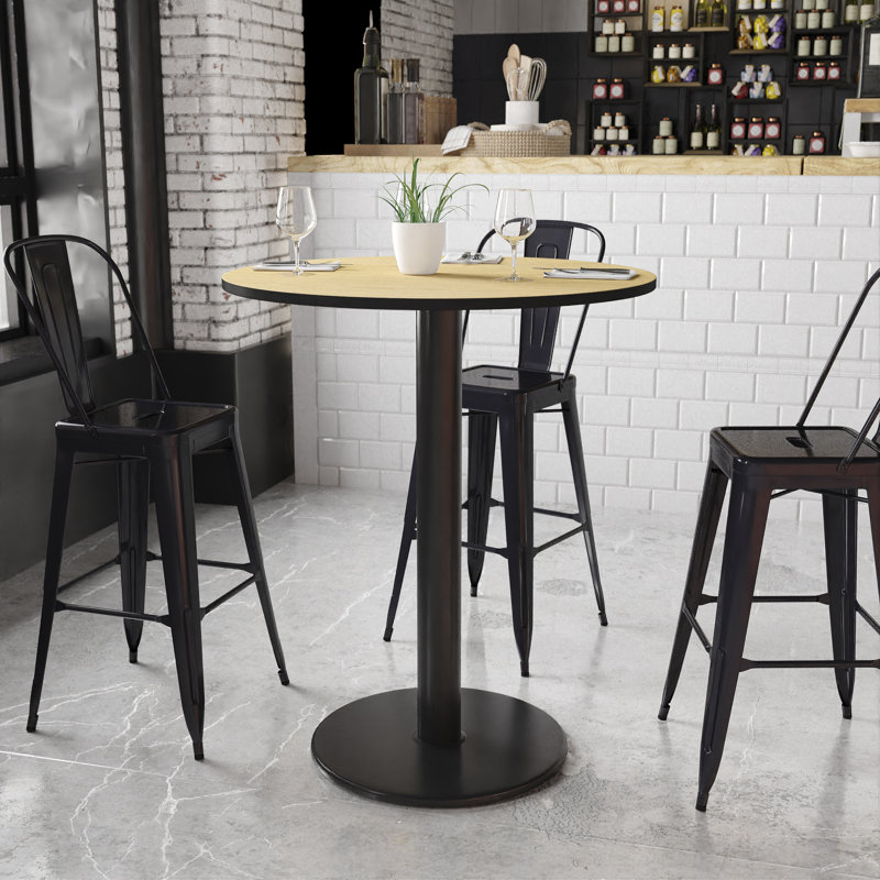 Plateau de table rond en stratifié de 24 po avec base de bar ronde de 18 po Jamey, H 43,12 po x l 36 po x L 36 po, Naturel