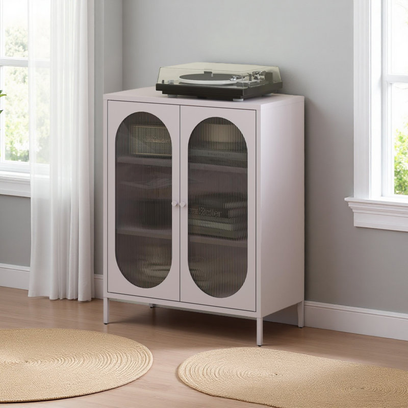 Armoire d'appoint courte en métal à 2 portes avec verre cannelé Short