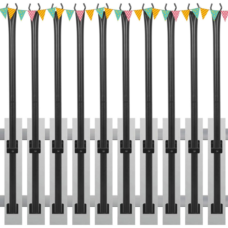 10 Pack 5FT String Light Poles for Deck, Outdoor Metal Deck Light Poles with Fixing Clips