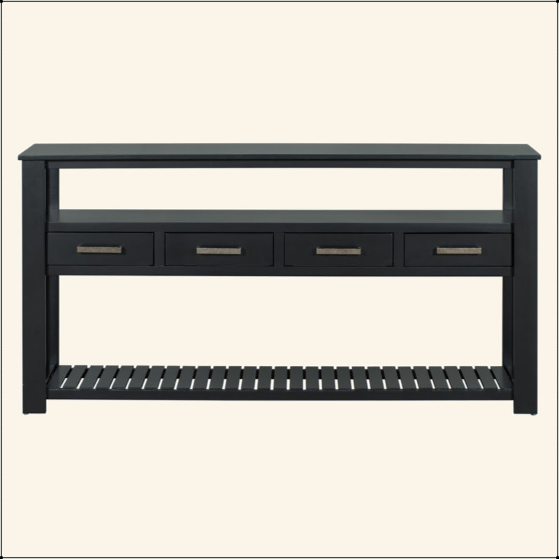 Table console moderne pour salon avec 4 tiroirs et 2 tablettes, Noir