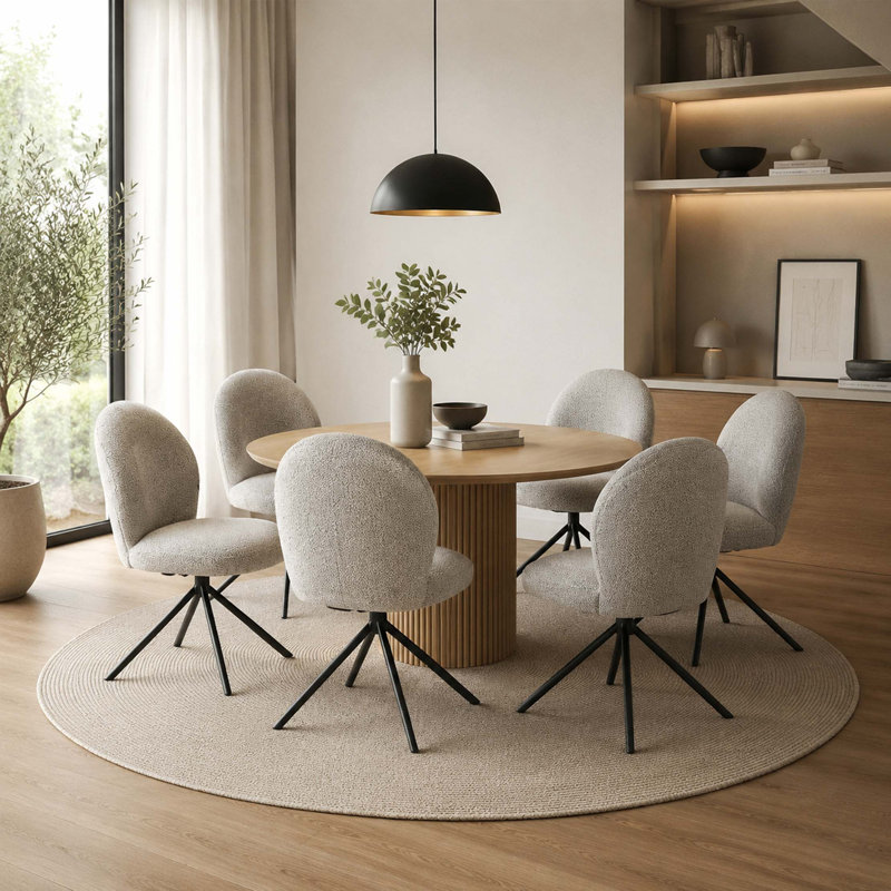 Ensemble de chaises pivotantes 2 pièces Modern avec revêtement en tissu bouclé et base en métal
