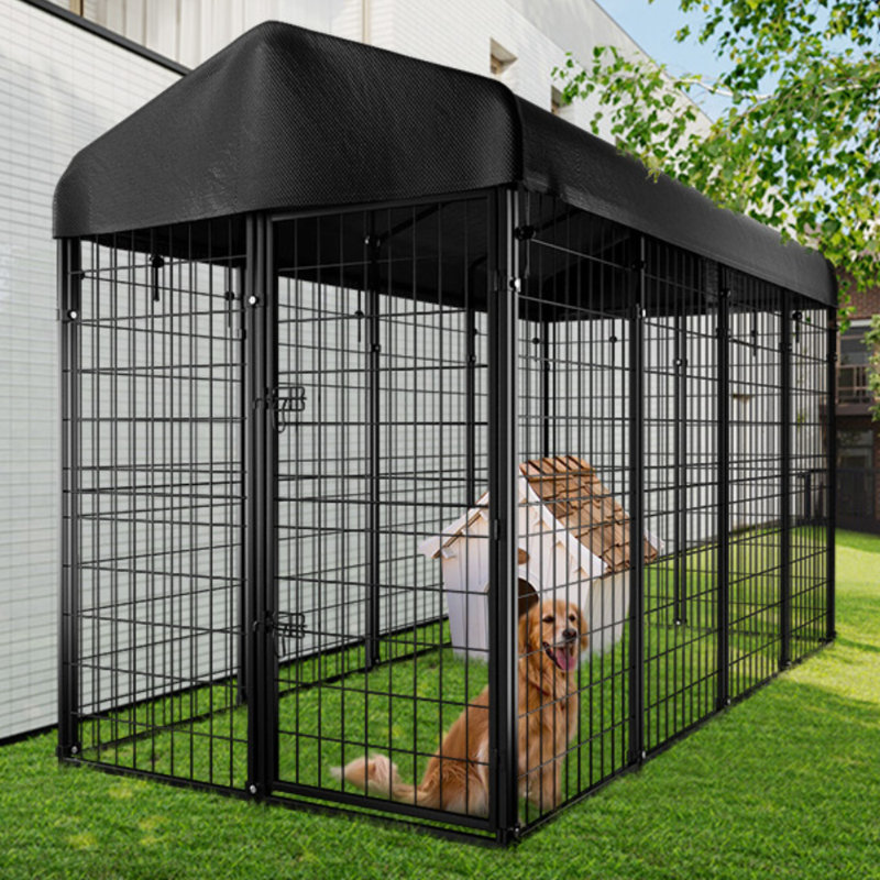 Clôture de cage 71 po / 54 po en métal pour chenil avec toit résistant aux rayons UV, H 71 po x l 98 po x P 49 po