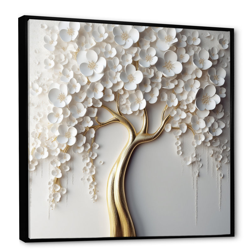 Orchidée blanche jardin de branches VII - impression florale murale grand arbre (sans texture), H 36 po x l 36 po, Noir
