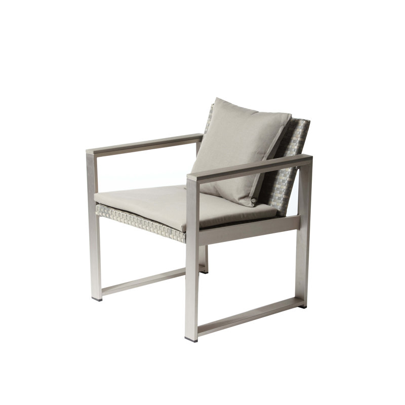 Chester 28'' Wide Aluminum Outdoor Sofa with Cushion – Modern Patio Seating with Rust-Free Frame, Poly-Resin Arms & All-Weather Rattan Seat and Back in Grey Rattan and Grey Fabric