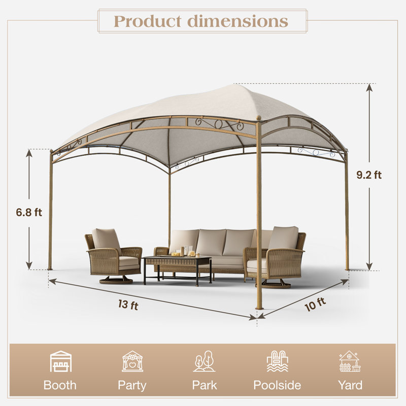 10'x13' Curved Canopy - Waterproof Steel Frame with UV Protection, White