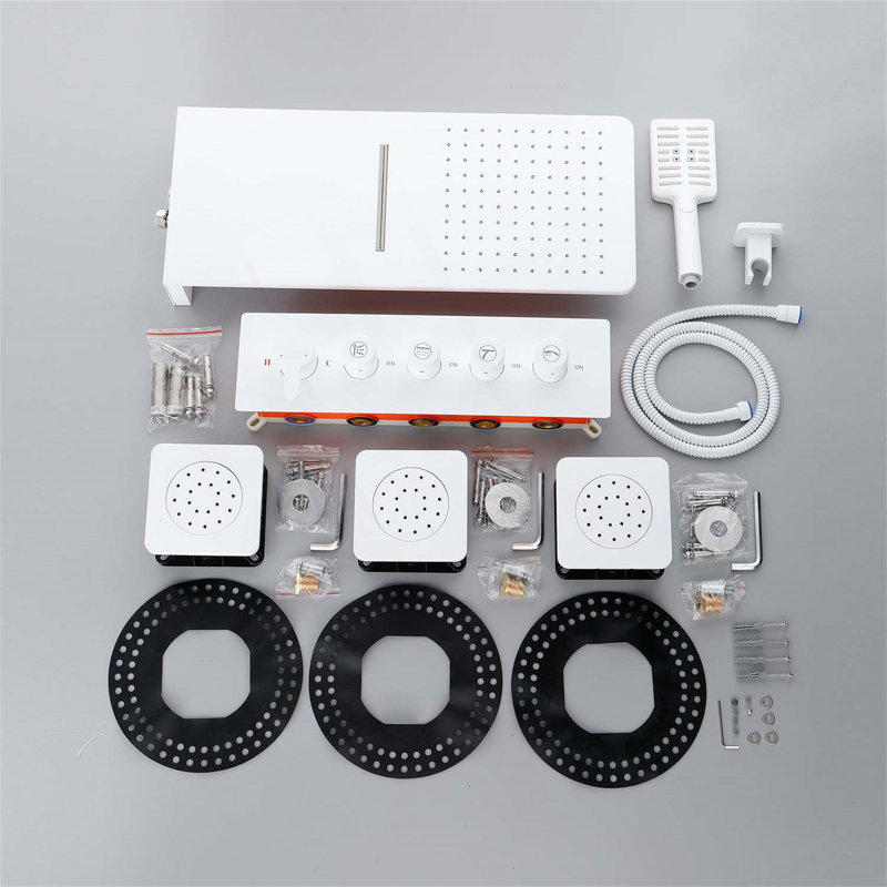 Wall Mounted Waterfall Rain Shower System With 3 Body Sprays & Handheld Shower, White