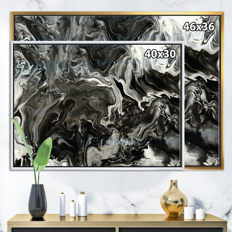 Blanc, gris et blanc, marbre peint à la main acrylique V - reproduction d'art sur toile, H 36 po x l 46 po x P 1,5 po
