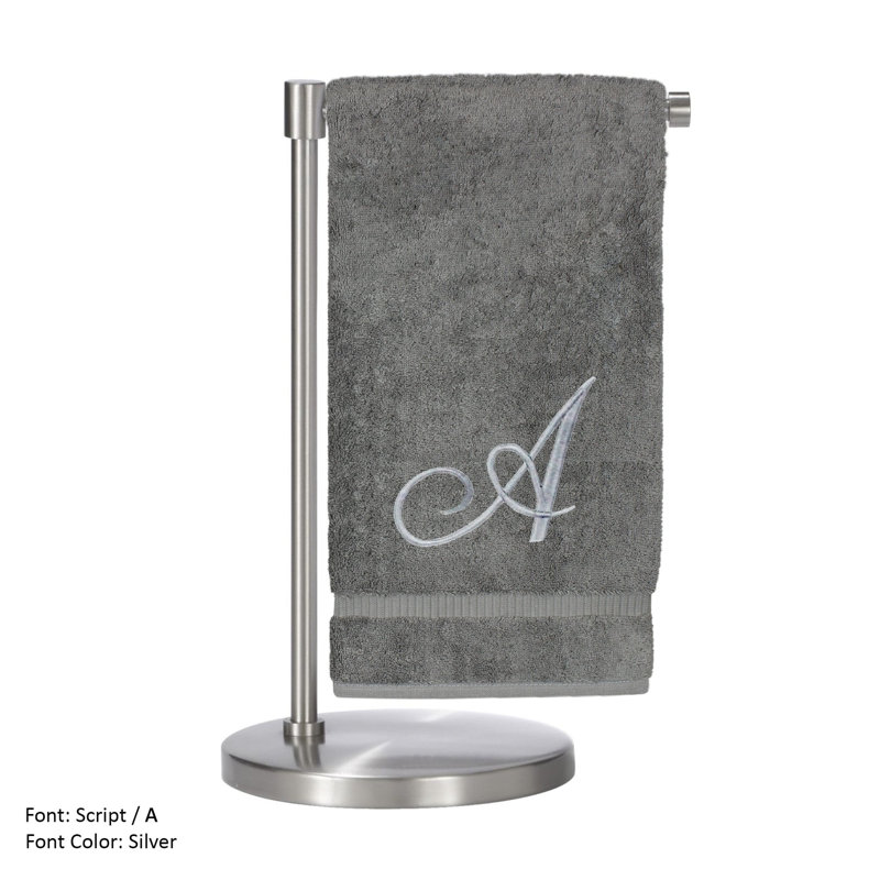 Serviettes de bain monogrammées - ensemble de 1 - lettre en script, A, Gris / Argent