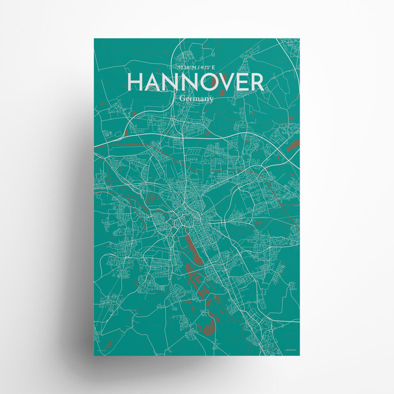Hannover City Map In Nature - No Frame Print, 17cm H x 11cm W x 0.05cm D