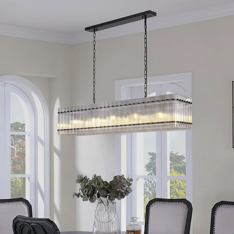Lustre de cuisine carré / rectangulaire à 10 lumières à intensité variable avec détails en cristal (ampoules incluses)
