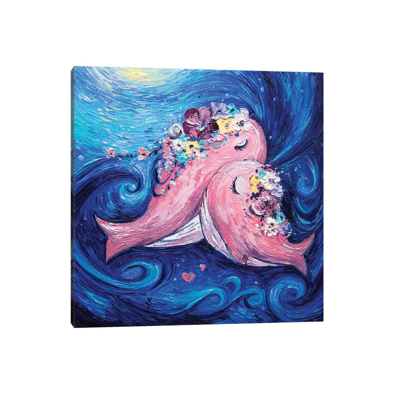 Baleines par Vlada Koval - reproduction d'art, H 12 po x l 12 po x P 1,5 po, Toile tendue, Non mat