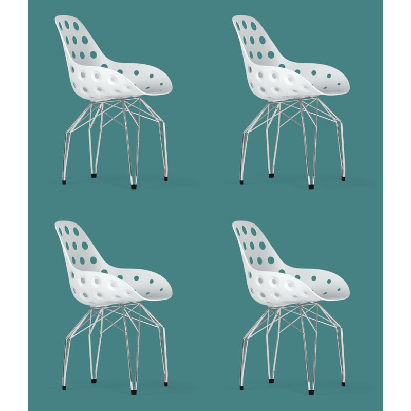 Ensemble de 4 chaises à fossettes, Blanc/chrome