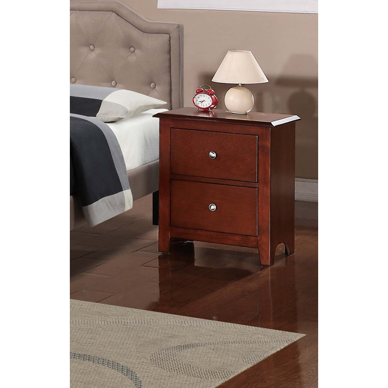 Table de chevet pour chambre à coucher avec table de chevet en bois 2 tiroirs couleur cerise