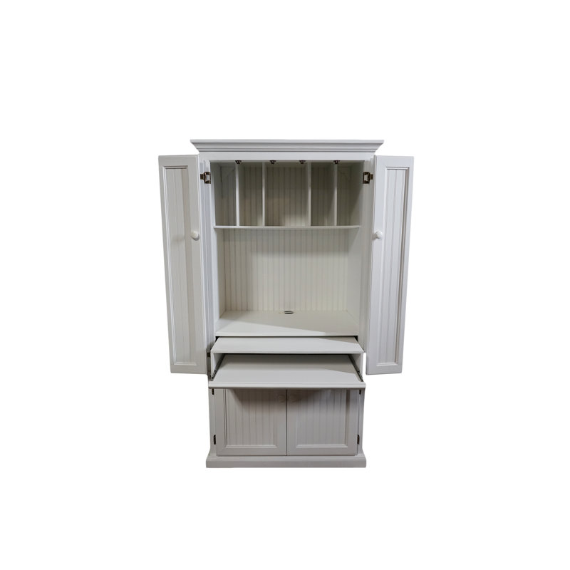 Bureau armoire en bois massif Neasa, Blanc brillant