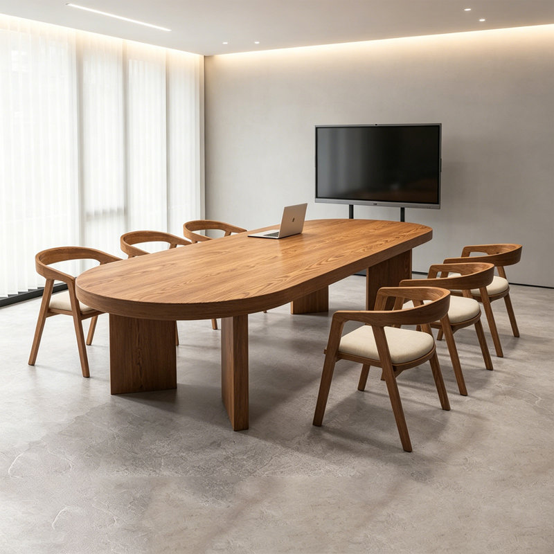 Modern Brown Oval Solid Wood Conference Table, 29.52" H x 78.74" L x 31.49" D