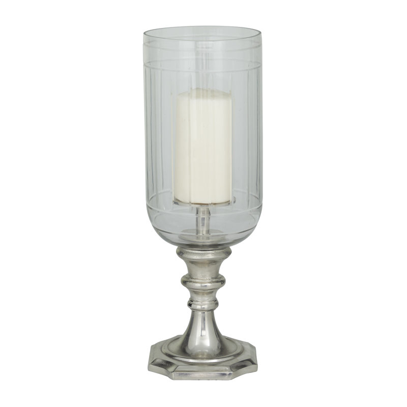 Valdosta Glam Aluminum Hurricane Lamp, Silver