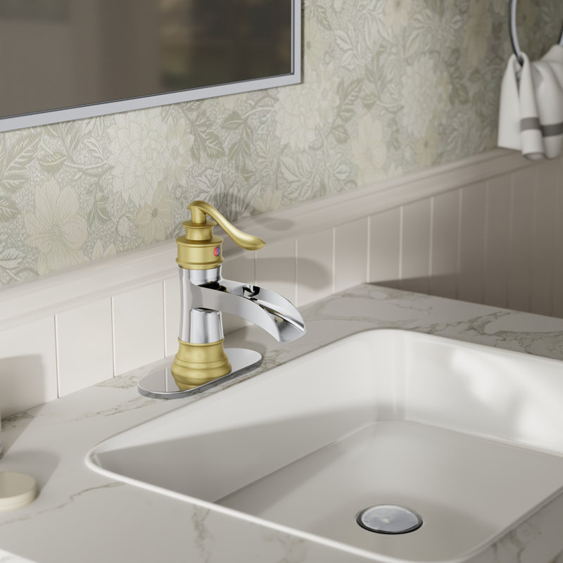Single-Hole Single-handle Bathroom Faucet with Drain Assembly, Chrome Gold