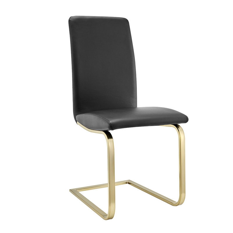 Chaise d'appoint rembourrée Exylian, Similicuir noir, Doré