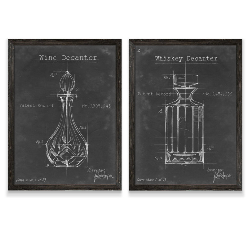 «Barware Blueprint VII» par Antonyus Bunjamin (Abe) - ensemble de 2 reproductions d'art encadrées, H 24 po x l 18 po, Ébène