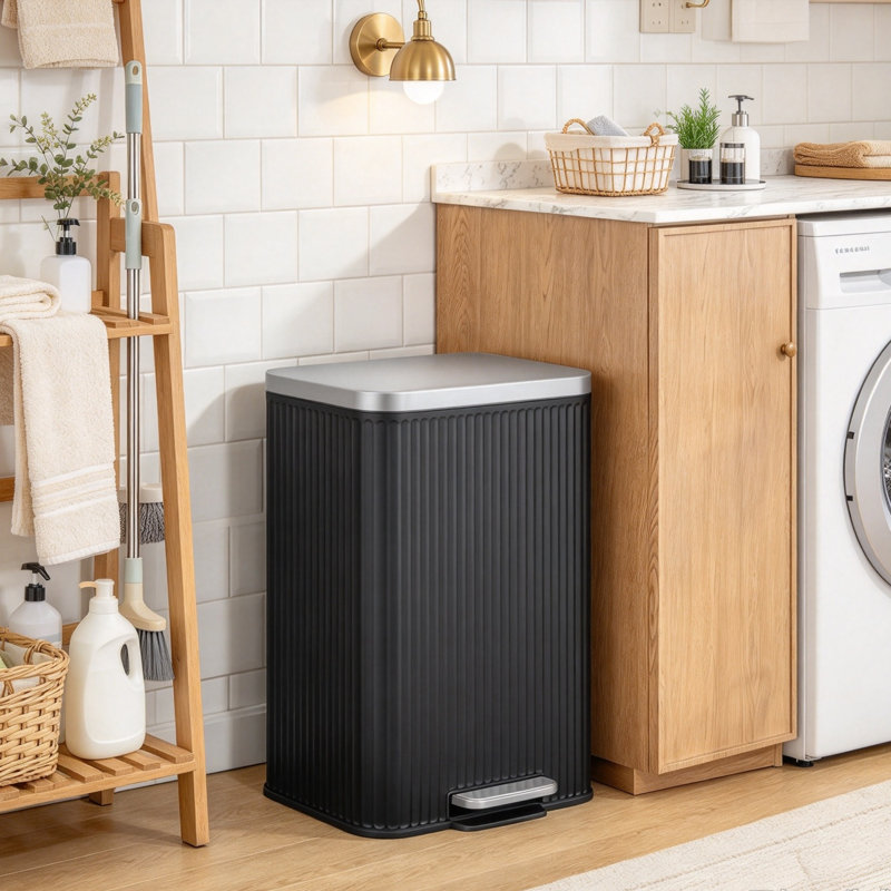 50L Black Stainless Steel Pedal Bin with Soft-Close Lid