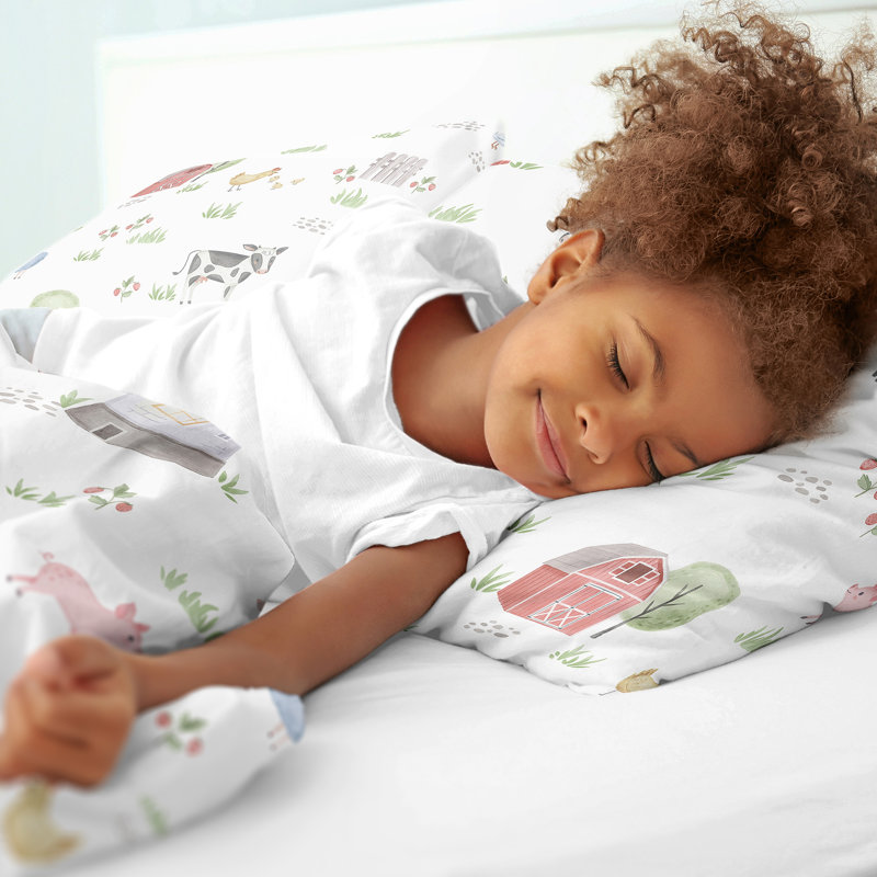 Gray Microfiber Full Kids Farm Animal Bedding Set