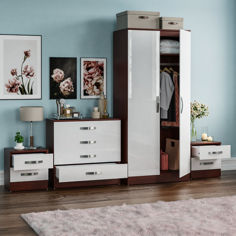 Arkadij 4 Piece Bedroom Set, Walnut & White