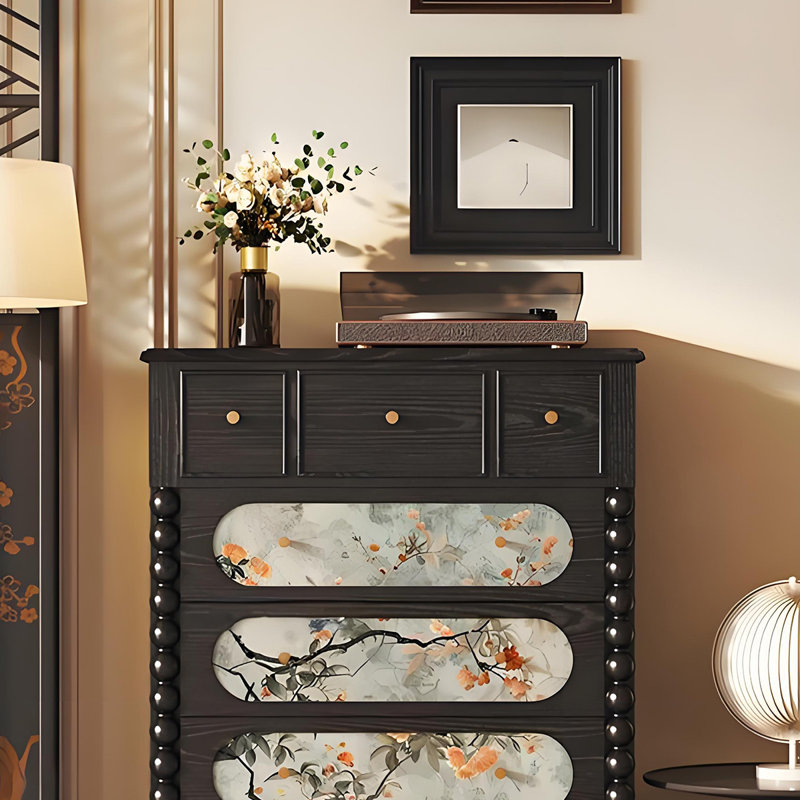 Vintage Aesthetic Solid Wood Drawer Chest, Black