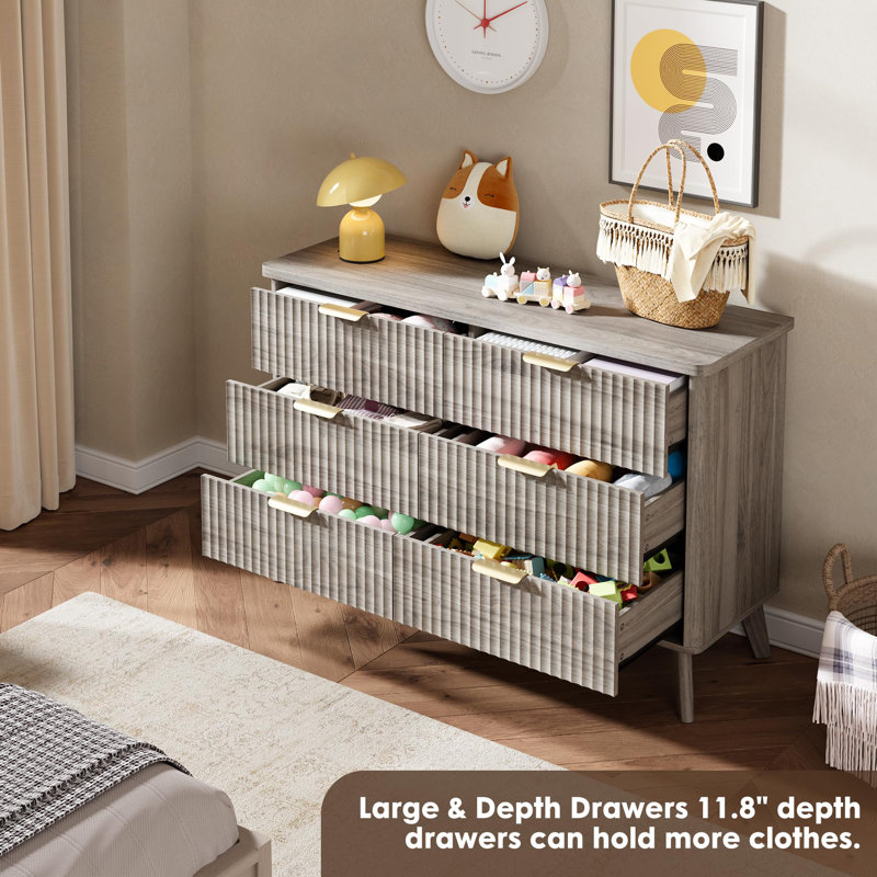 119.9 cm W Chest of 6 Drawers, Grey