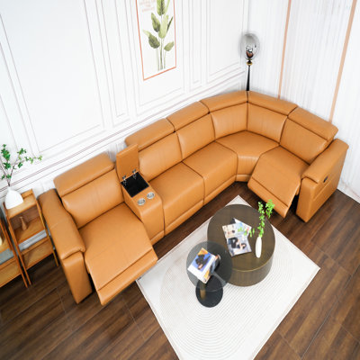 Canapé modulaire en cuir 6 pièces avec 2 porte-gobelets, canapé modulaire confortable pour le salon