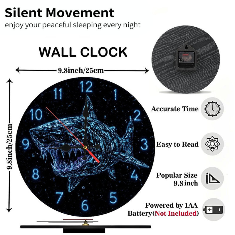 Horloge avec requin effet néon