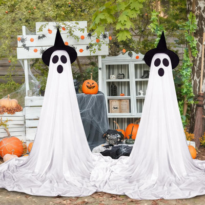 Ensemble de 2 décorations fantômes d'Halloween illuminées avec guirlandes de lumières DEL télécommandées, figurines effrayantes debout de 50 pouces pour la cour intérieure et extérieure, le porche et la fête - style horreur classique