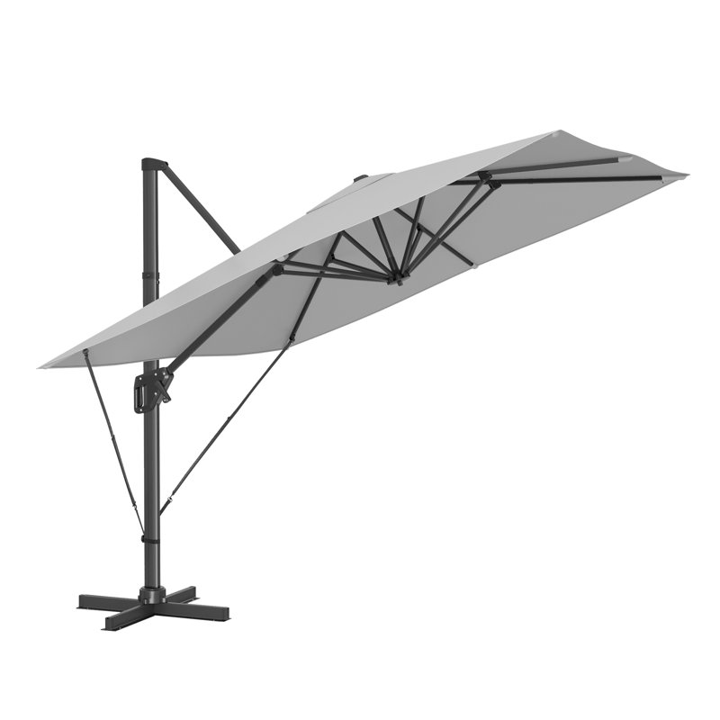 Cabriano Rectangular Market Parasol, Light Grey - Crank Lift 1, 253cm H x 290cm W x 290cm D