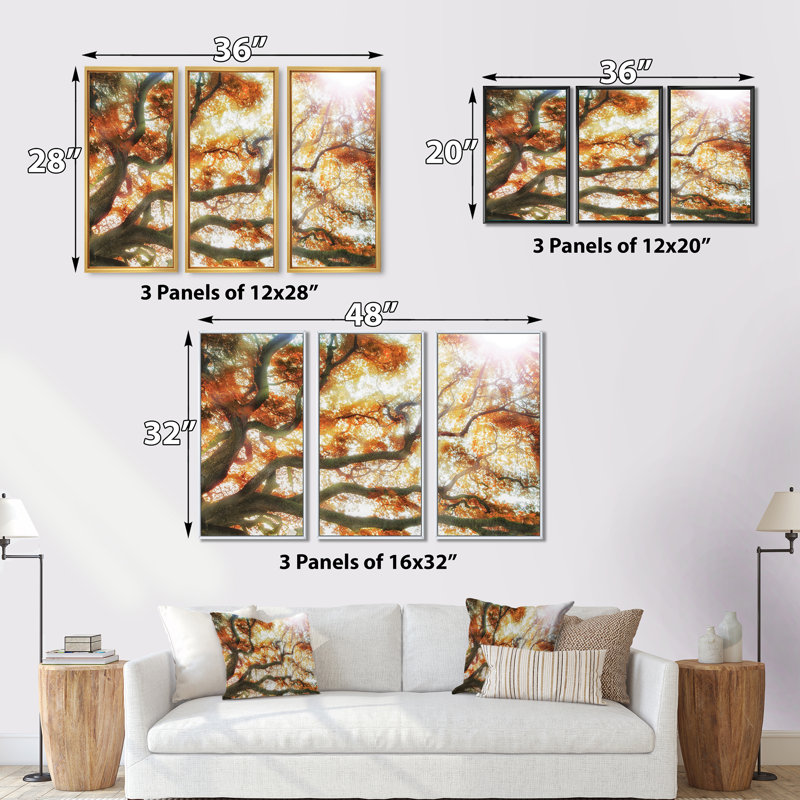 Grand arbre - photo flottante sur toile 3 pièces, Cadre noir, L 36 po x H 28 po