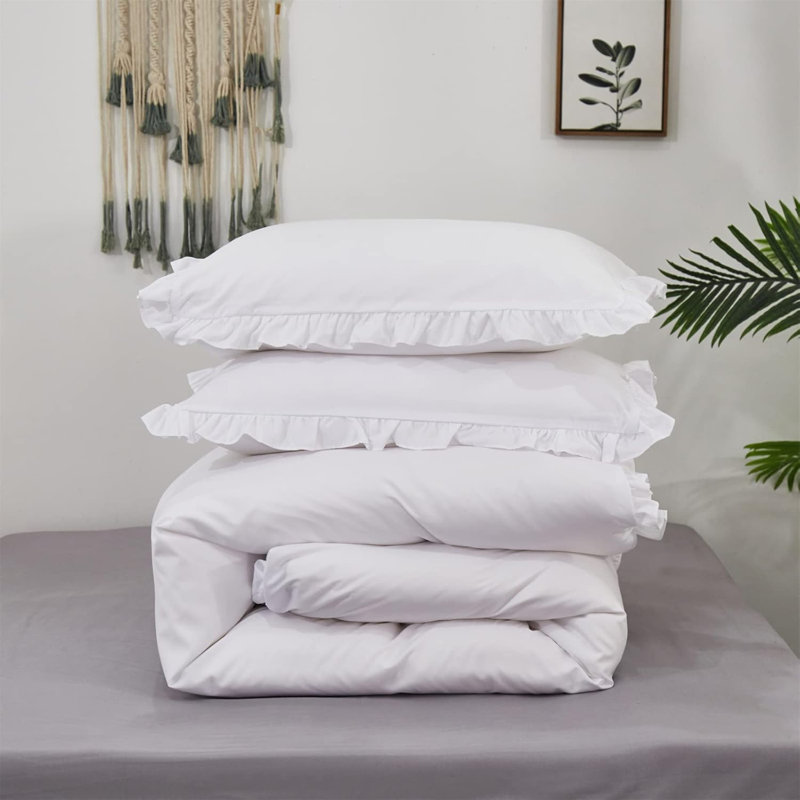 Ensemble d'édredon blanc pour grand lit Farmhouse Shabby Bedding, Queen Comforter + 2 Standard Pillowcases