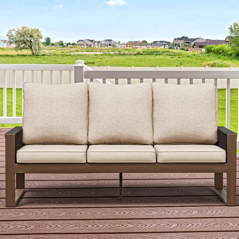 3-Seat Patio Wooden Sofa With Cushions, Beige