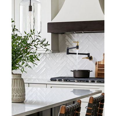 Brass Wall Mounted Two-Handle Pot Filler Kitchen Faucet with Double Joint Swing Arm