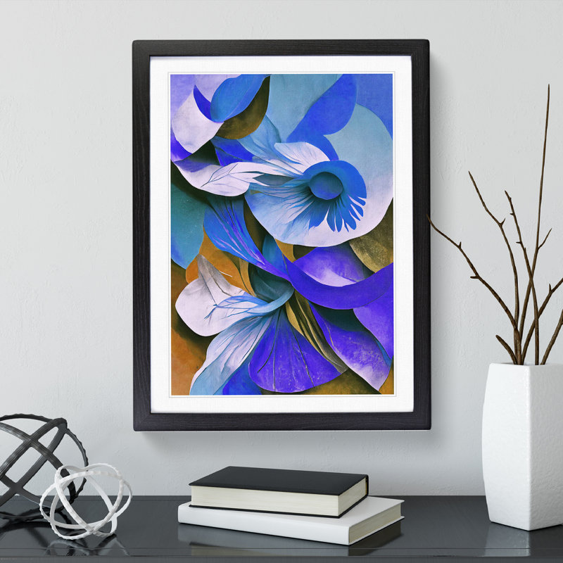 Flowing Abstract Floral No.2 - Single Picture Frame Painting, 64cm H x 46cm W x 2cm D, Black