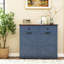 Armoire à ordures inclinable bleue 20 gallons, espace caché pour la cuisine, porte de grange avec 2 tiroirs, stable, matériau d'ingénierie en bois recyclé permettant d'économiser de l'espace, poignées en métal élégantes