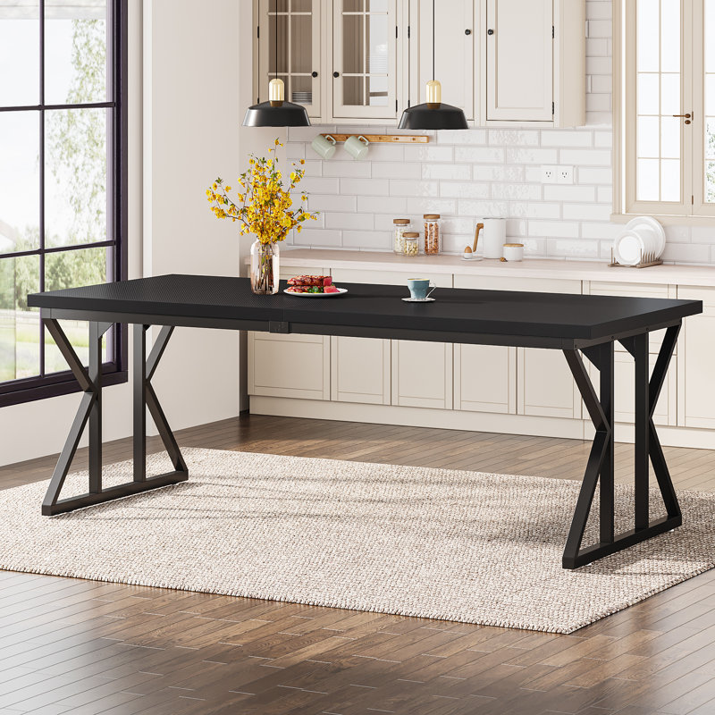 Taneja Metal Base Dining Table, Black, Black, 29.92"H x 78.74"L x 27.55"W