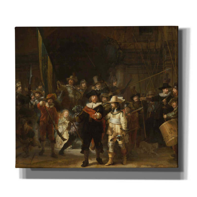 «The Night Watch» par Rembrandt van Rijn - reproduction sur toile tendue, H 26 po x l 30 po x P 1,5 po