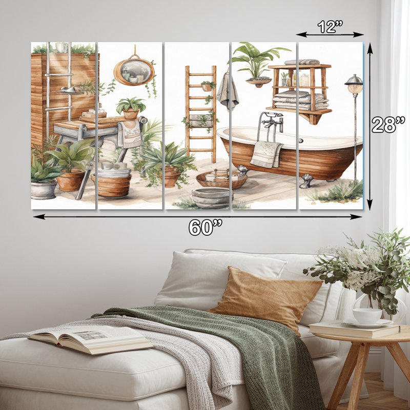 «Natural Bathroom Decor», reproduction d'art mural pour salle de bain, 5 panneaux égaux