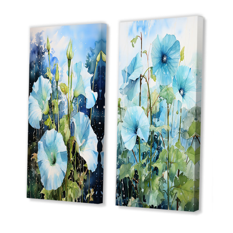 «Blue Morning Glory», ensemble d'art mural sur toile Dewy Blooms I - Morning Glory, Toile tendue, H 28 po x l 25 po