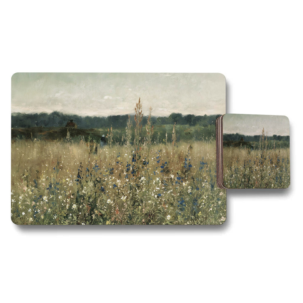 Wildflower Field Placemat and Coaster Set With Landscape Artwork