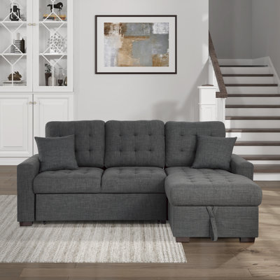 Rhodri Prado 87" Modern & Contemporary Textured Fabric 2-Piece Sectional Sofa with Pull-out Bed, Hidden Storage Chaise & 2 Matching Pillows by Ebern Designs