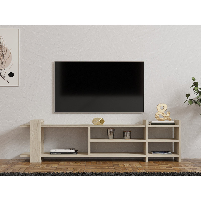 Modern TV Stand with Numerous Shelves, 61.4 x 15.7 x 15.0 inches | 100% Melamine Coated Particle Board, Thickness: 0.7 inches | Stylish Storage Solution for Living Room & Entertainment Areas