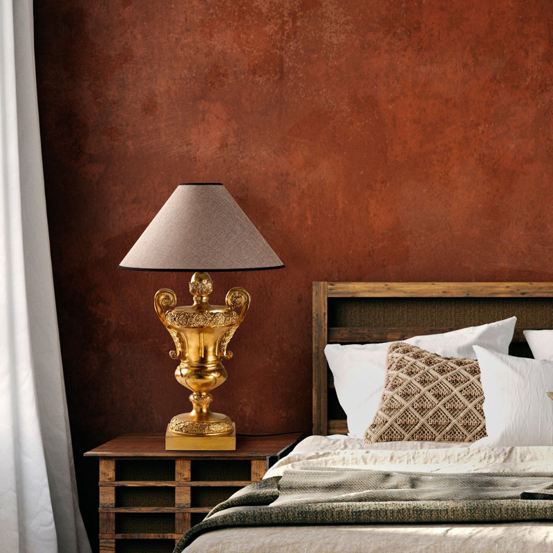 Elegant Table Lamp, Gold Color, 19.7 x 19.7 x 30.3 inches | 100% Polyester Fabric Shade, Socket Type: 1 x E27 Max 40W (Bulb Not Included) | Stylish Lighting for Living Room, Bedroom, and Office Decor
