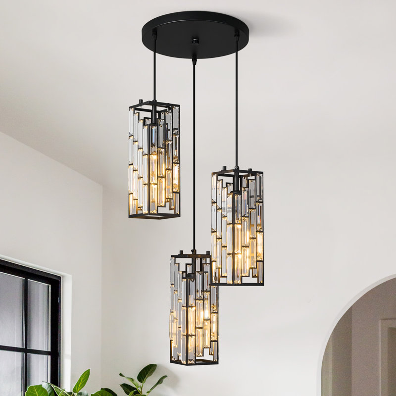 Dazay Light Cluster Rectangle Pendant Modern Pendant Light, Mini Crystal Chandeliers,Adjustable Pendant Light Fixture for Kitchen Island Dinning Room Bedroom