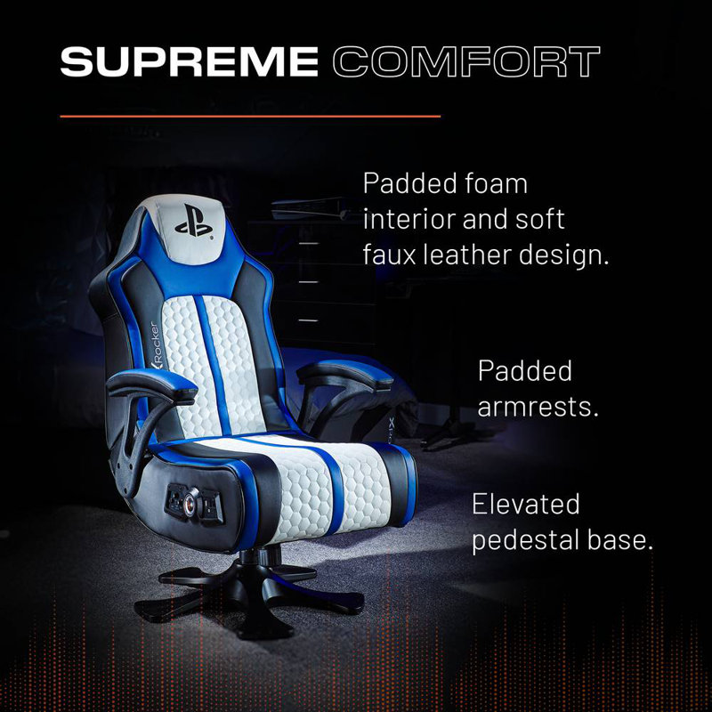 X Rocker Swiveling PC & Racing Game Chair with Built-in Speakers in White/Blue