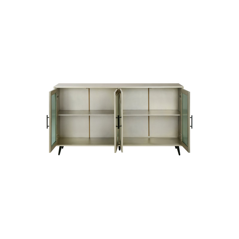Vitrine arquée à quatre portes, rangement bohémien moderne avec façade en verre géométrique, console polyvalente pour l'organisation du salon et du vestibule, décor chic d'inspiration marocaine