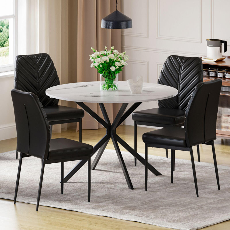 4 - Person Dining Set, Black, White